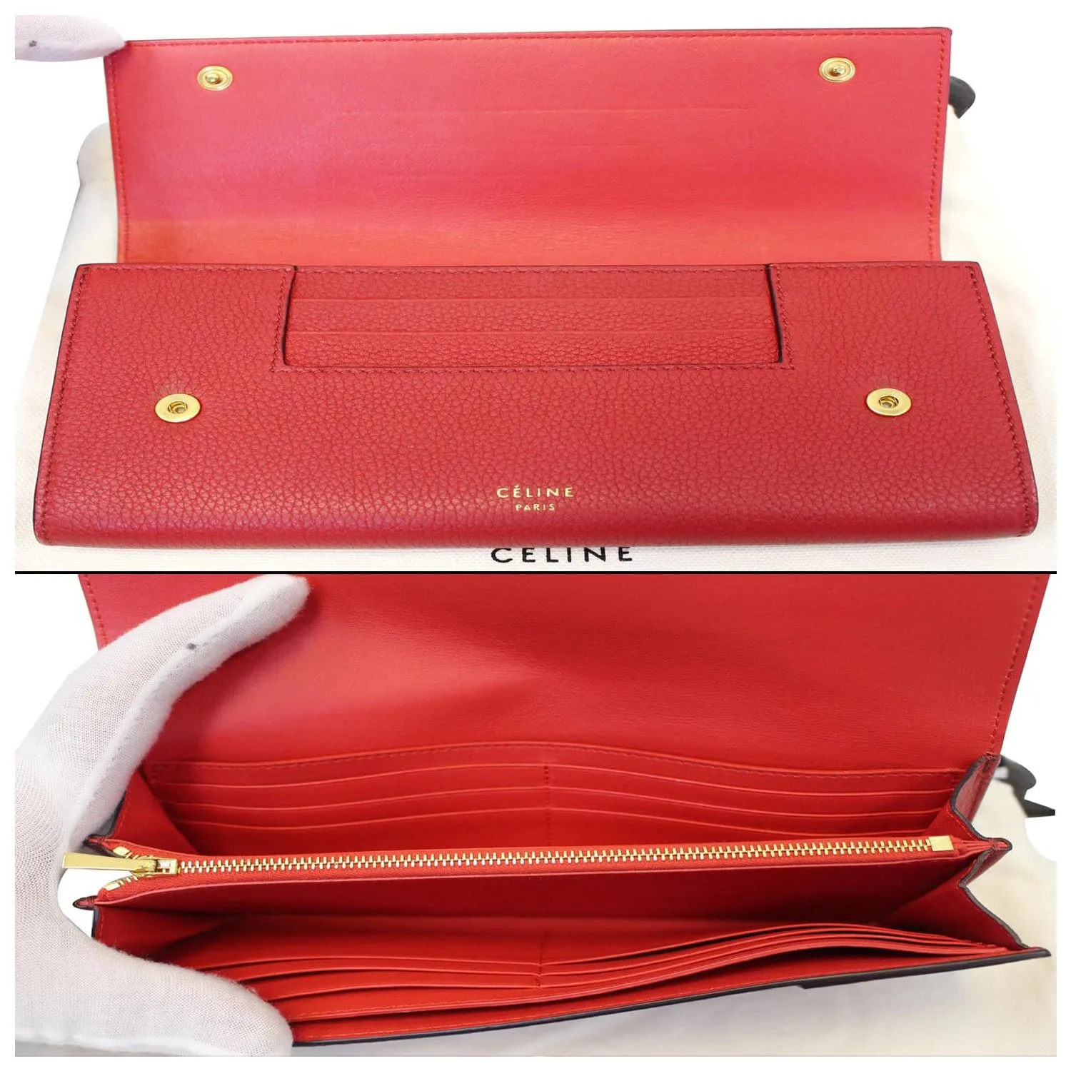 CELINE Large Flap Multifunction Leather Wallet Red