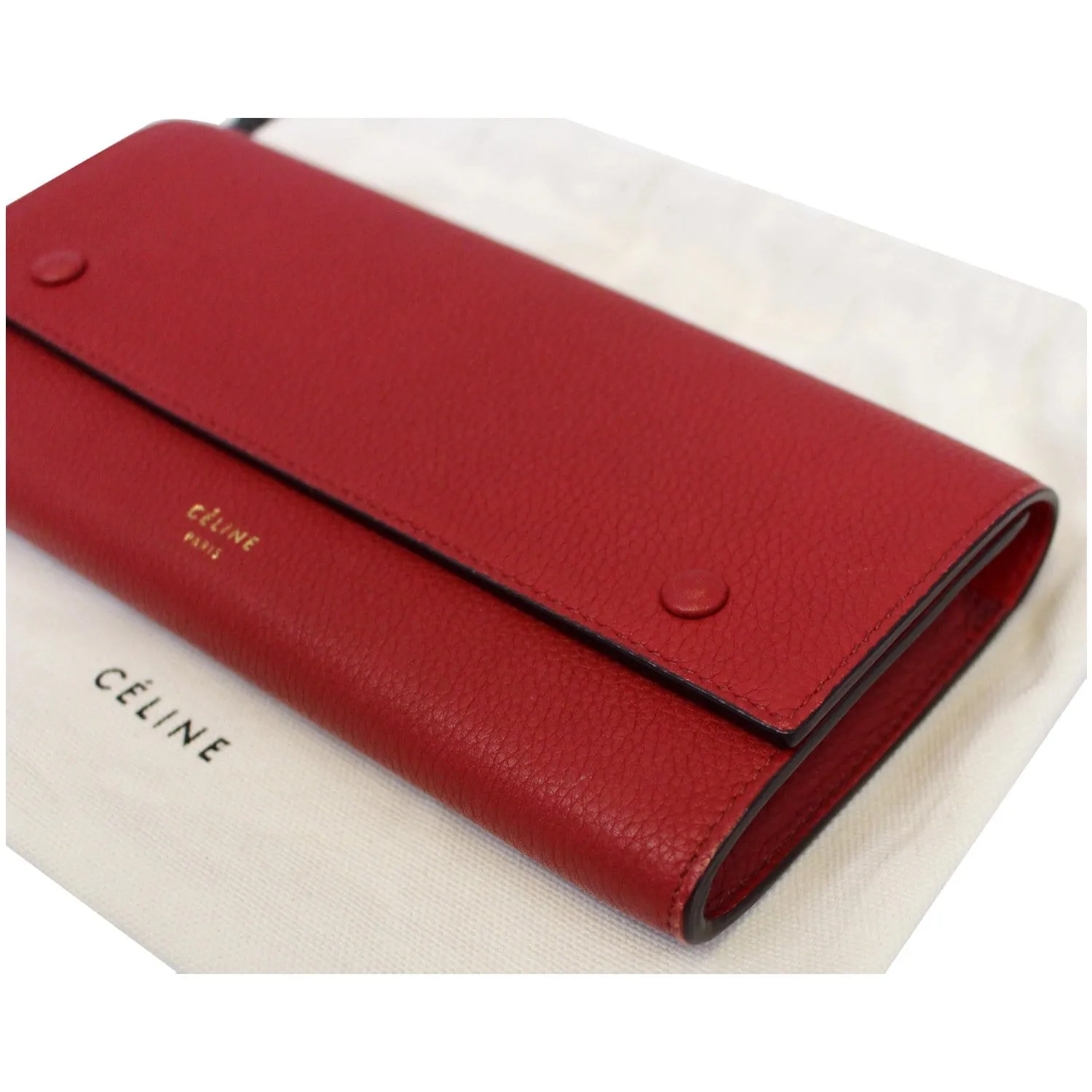 CELINE Large Flap Multifunction Leather Wallet Red