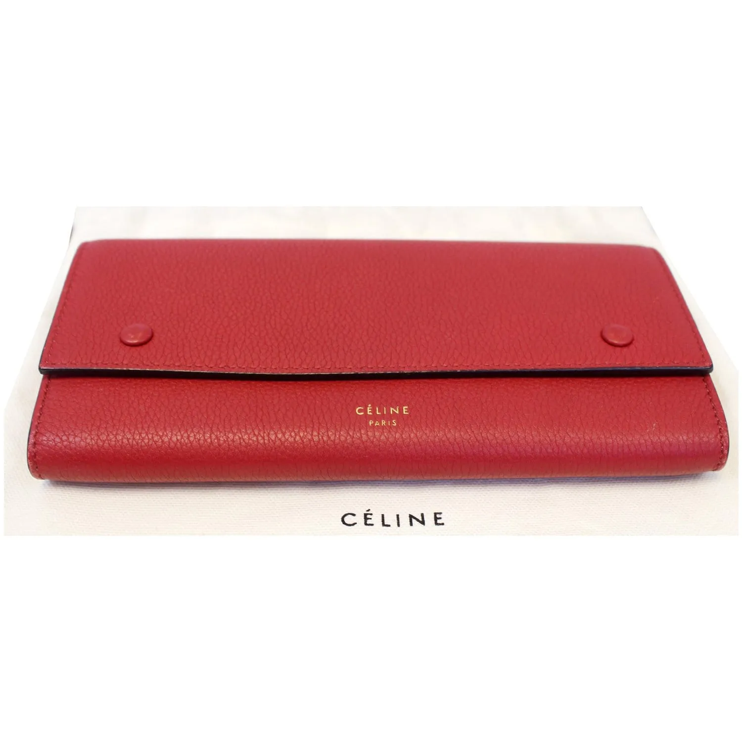 CELINE Large Flap Multifunction Leather Wallet Red