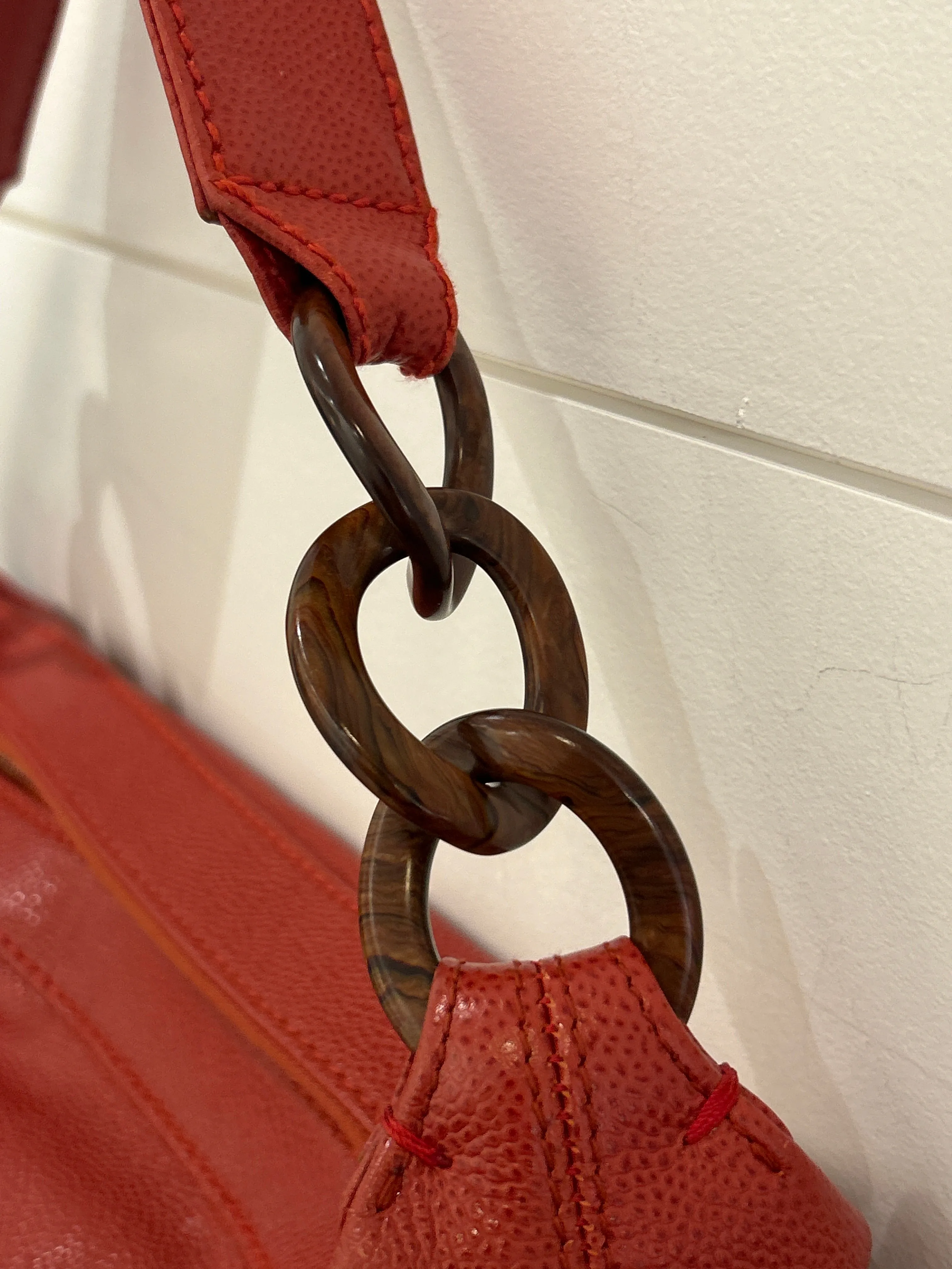 Chanel Bag, Red Caviar CC Wood Chain Hobo Shoulder Bag