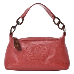 Chanel Bag, Red Caviar CC Wood Chain Hobo Shoulder Bag