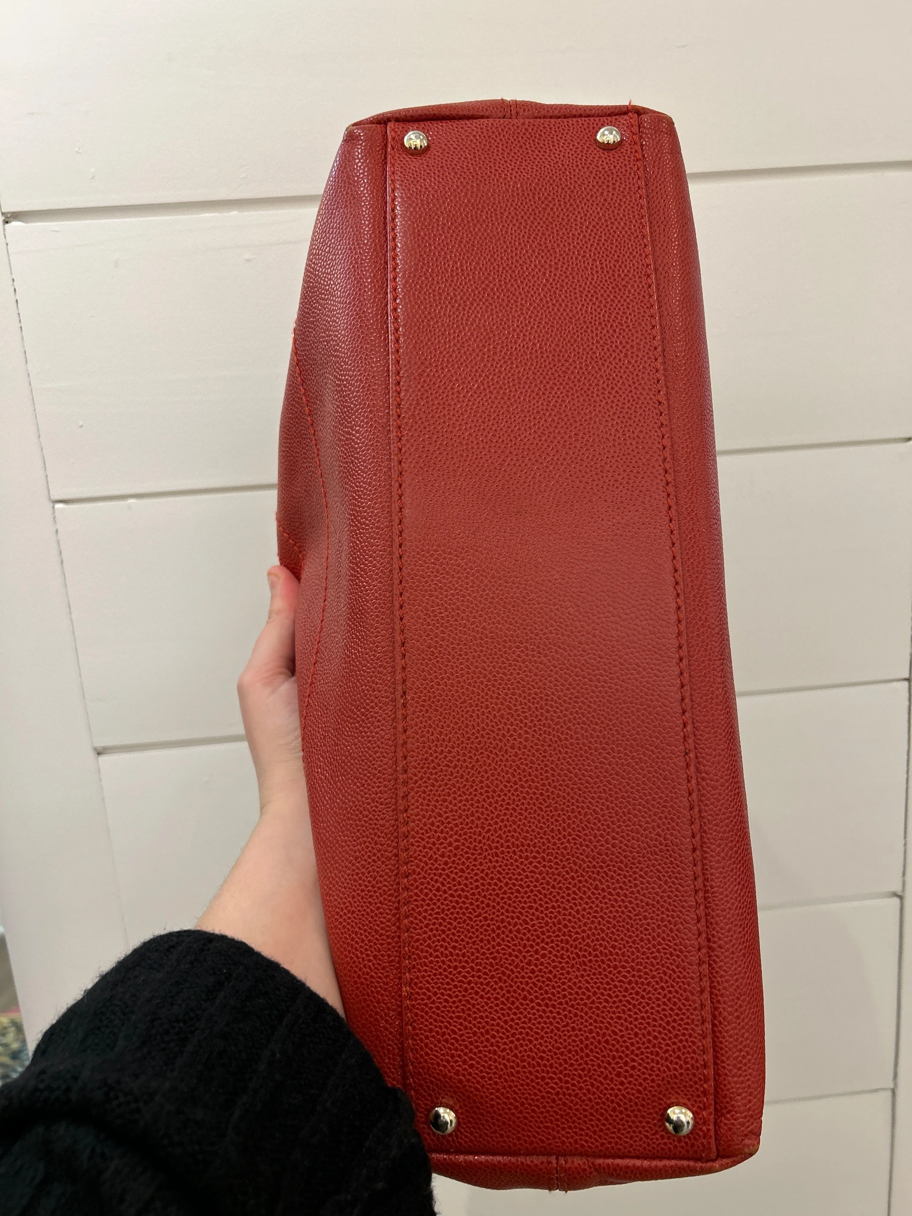 Chanel Bag, Red Caviar CC Wood Chain Hobo Shoulder Bag
