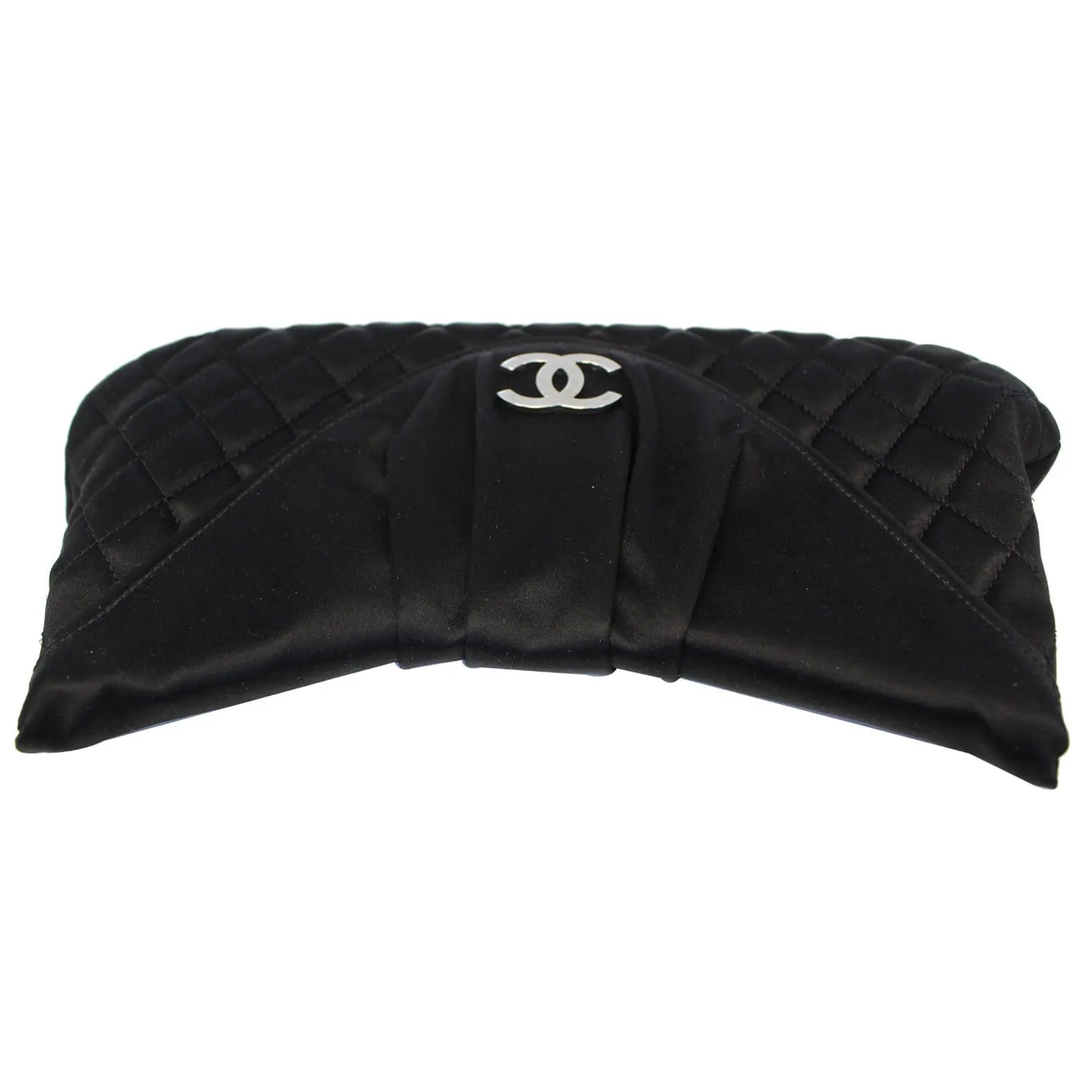 CHANEL CC Half Moon Quilted Satin Clutch Black