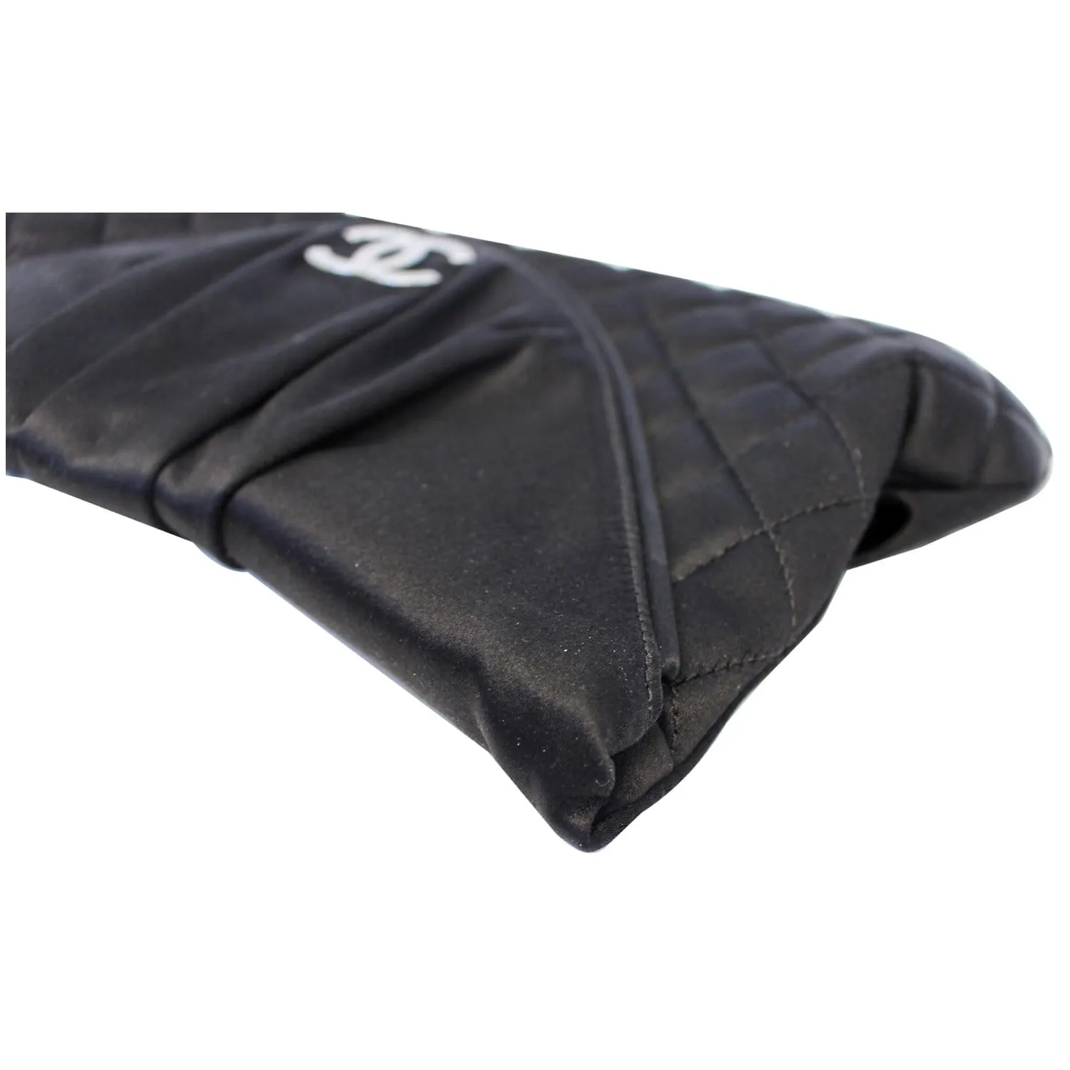 CHANEL CC Half Moon Quilted Satin Clutch Black