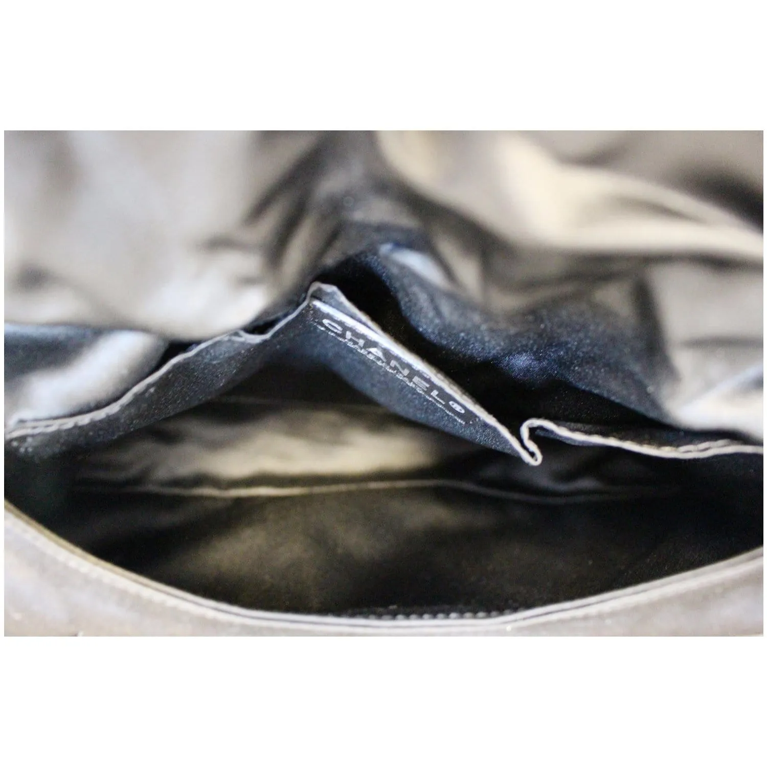 CHANEL CC Half Moon Quilted Satin Clutch Black