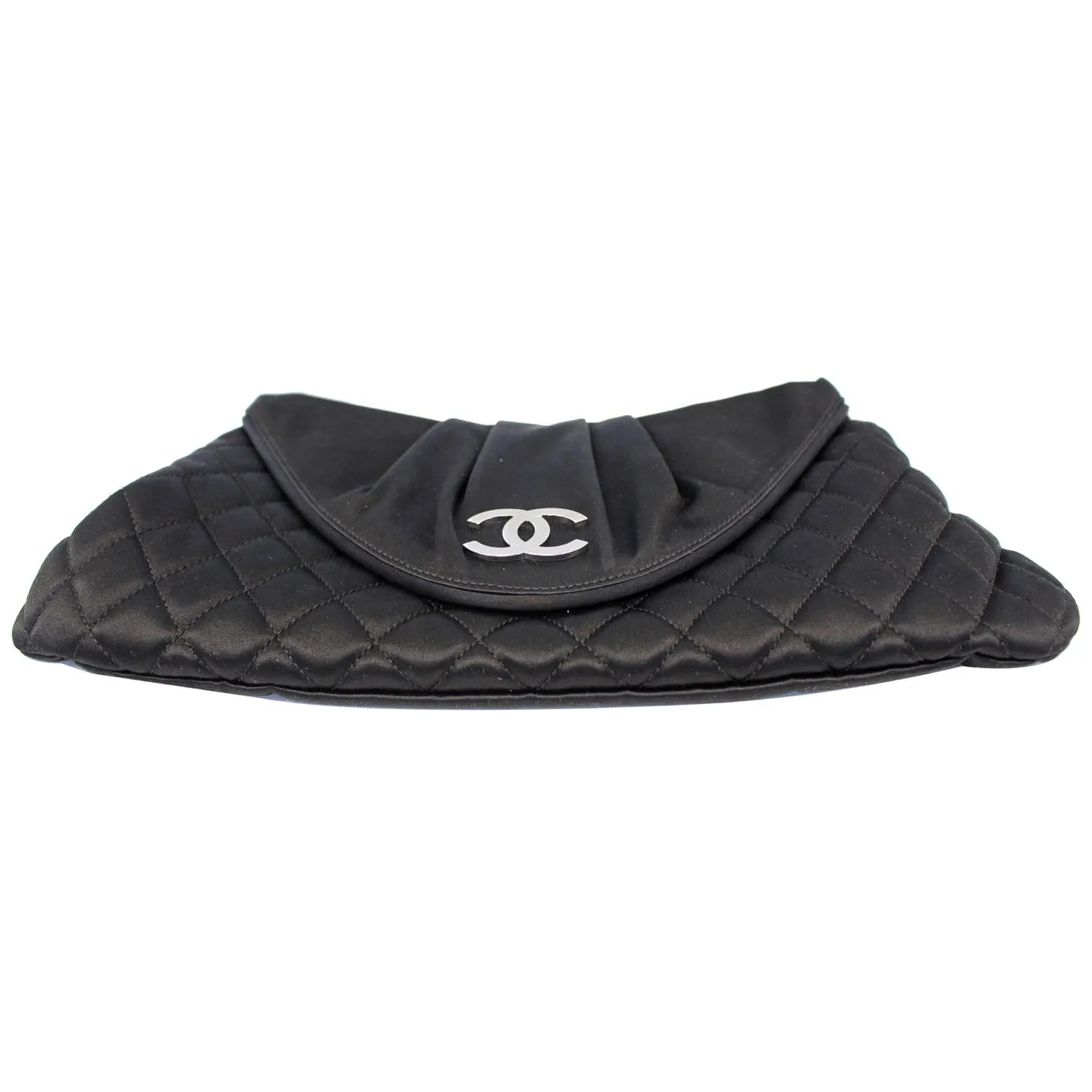 CHANEL CC Half Moon Quilted Satin Clutch Black