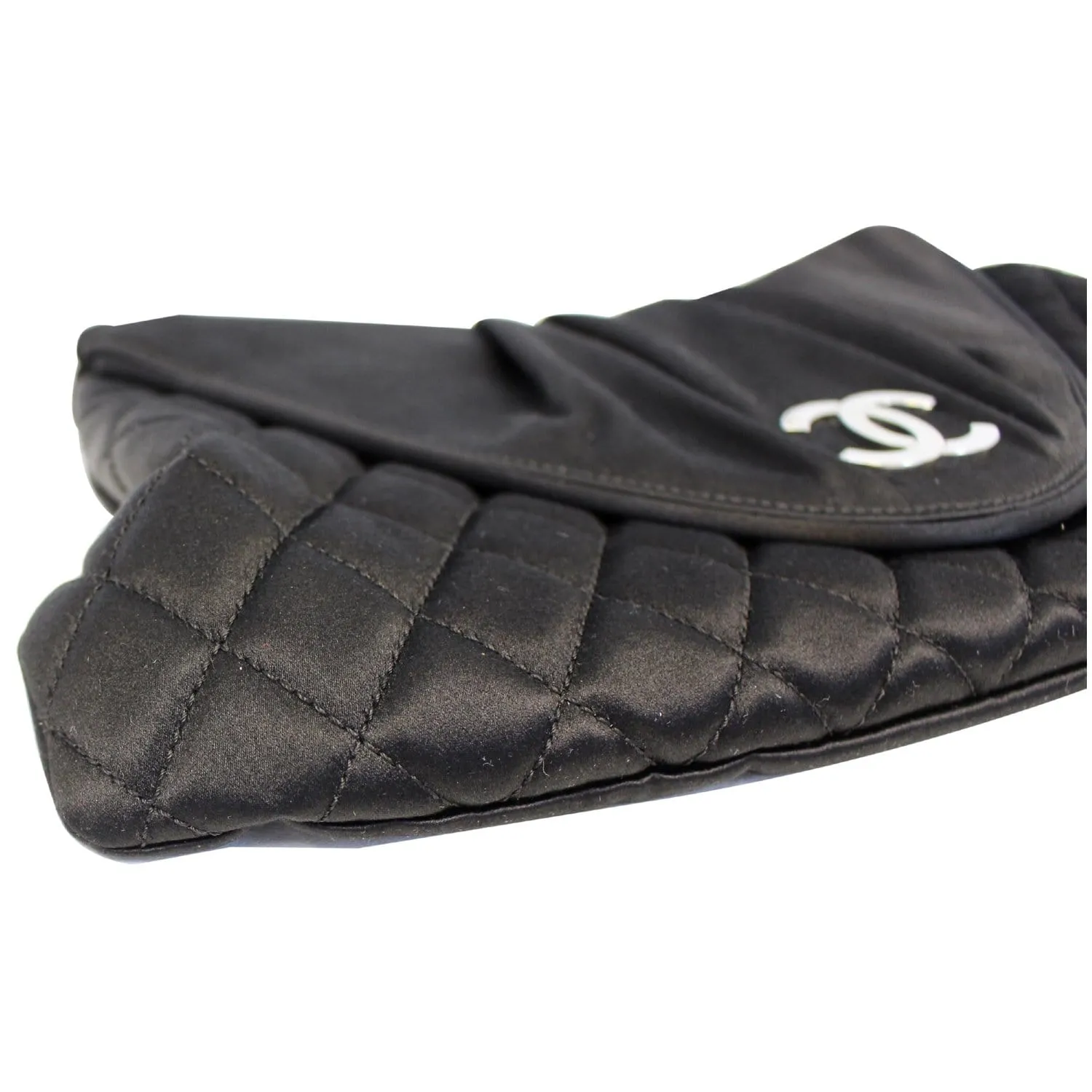 CHANEL CC Half Moon Quilted Satin Clutch Black