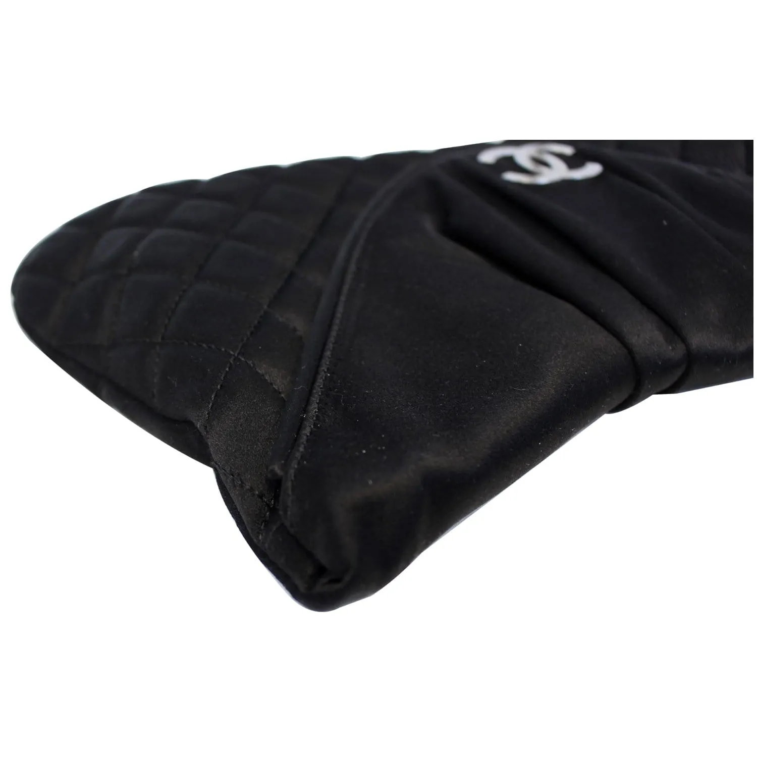 CHANEL CC Half Moon Quilted Satin Clutch Black