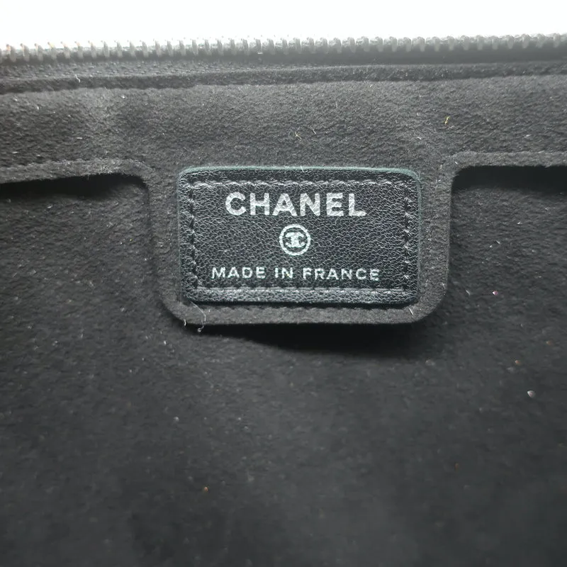 Chanel Holographic Chevron Zip Pouch Black & Silver Medium Wristlet Clutch Bag