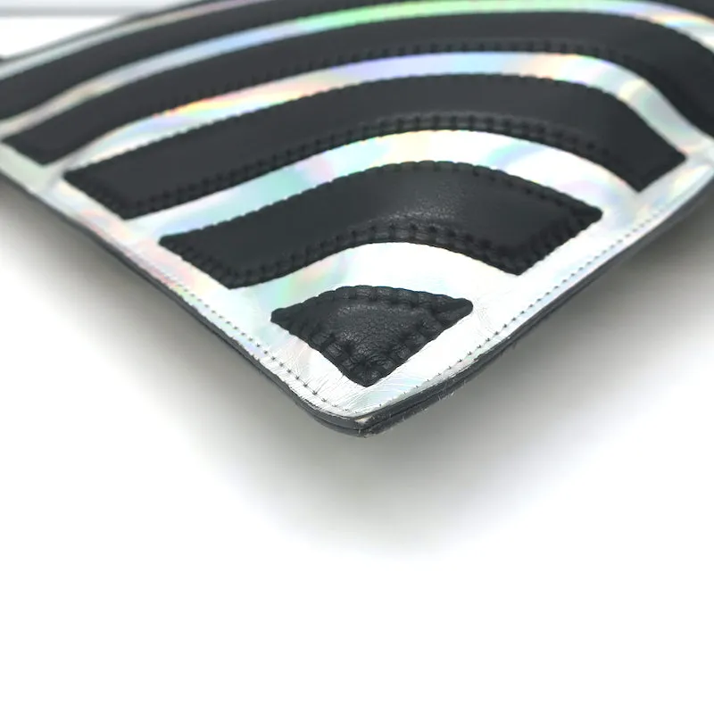 Chanel Holographic Chevron Zip Pouch Black & Silver Medium Wristlet Clutch Bag