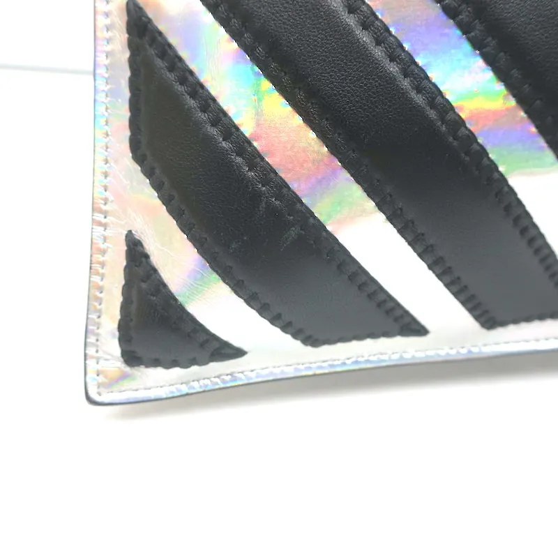 Chanel Holographic Chevron Zip Pouch Black & Silver Medium Wristlet Clutch Bag