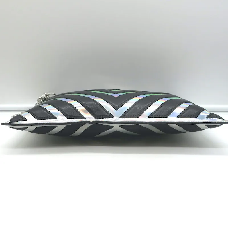 Chanel Holographic Chevron Zip Pouch Black & Silver Medium Wristlet Clutch Bag