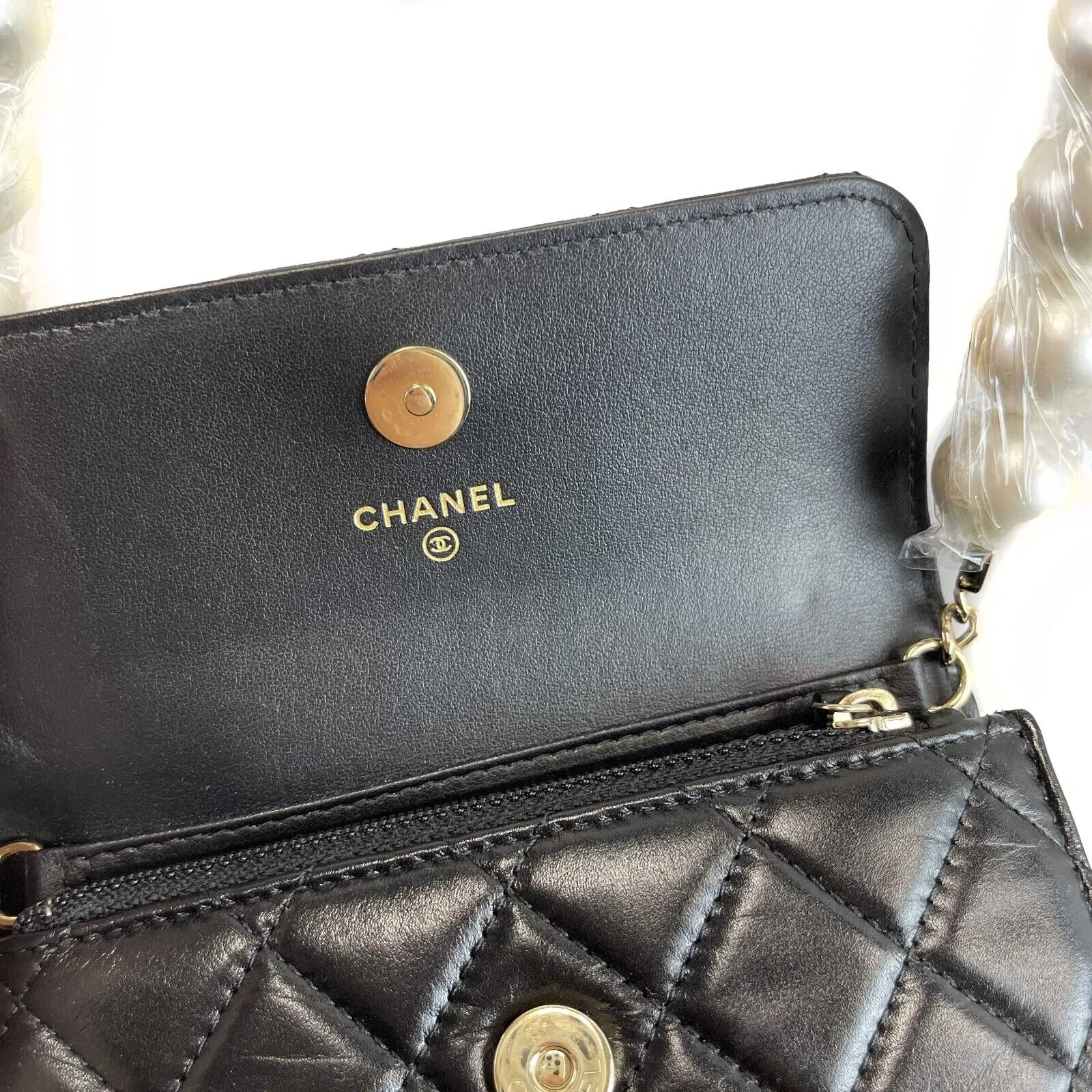 Chanel NEW Wallet on Chain Mini Black Giant Pearls Clutch Black Crossbody