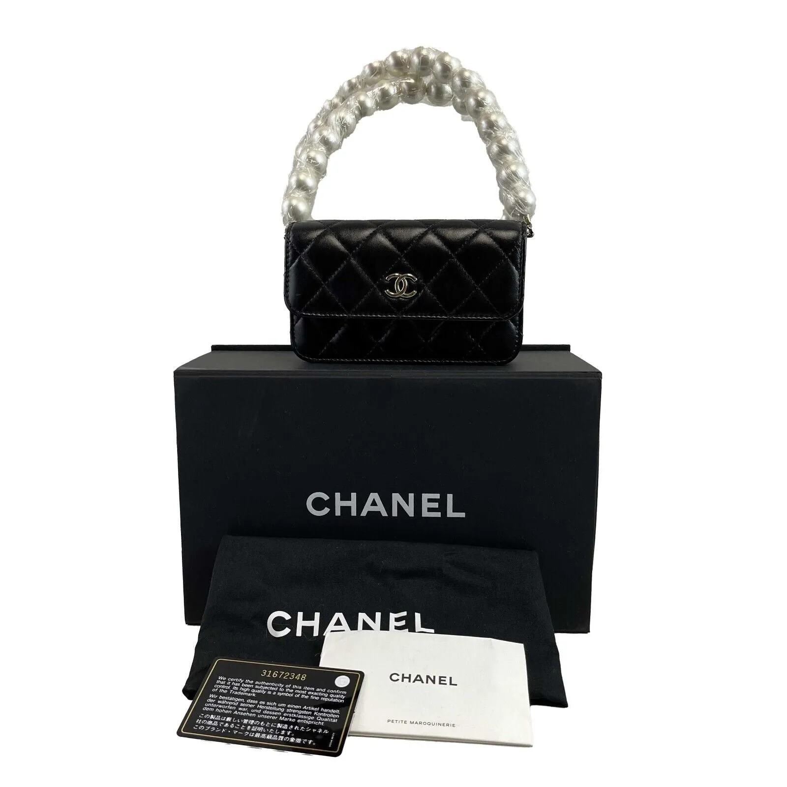 Chanel NEW Wallet on Chain Mini Black Giant Pearls Clutch Black Crossbody