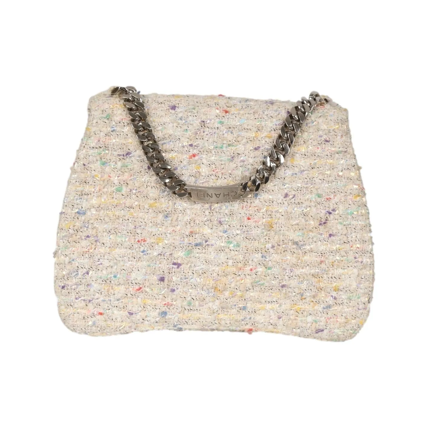 Chanel White Tweed Top Handle Bag