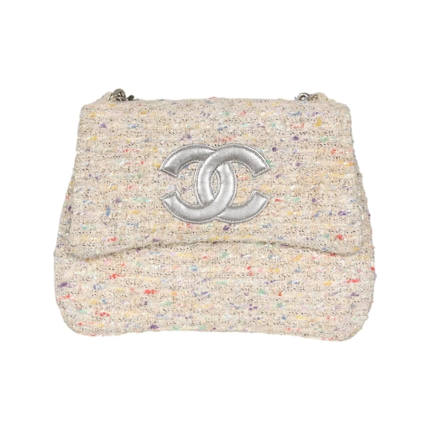 Chanel White Tweed Top Handle Bag