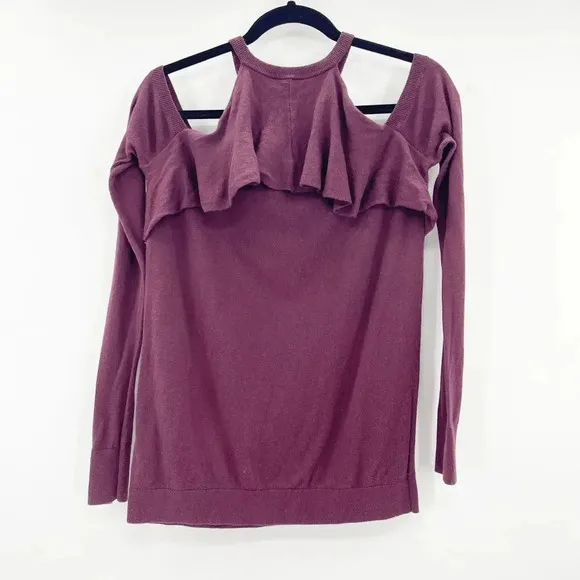 Chelsea28 Cold Shoulder Ruffle Sweater Women's Size S Maroon Long Sleeve