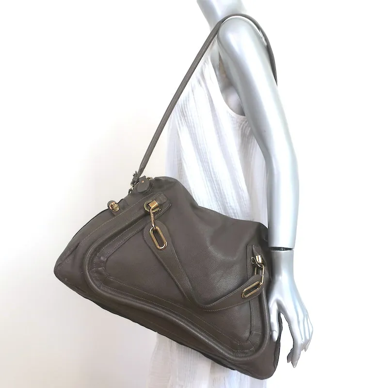 Chloe Large Paraty Shoulder Bag Dark Brown Leather
