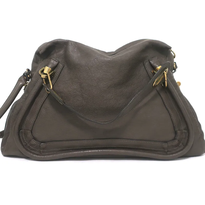 Chloe Large Paraty Shoulder Bag Dark Brown Leather