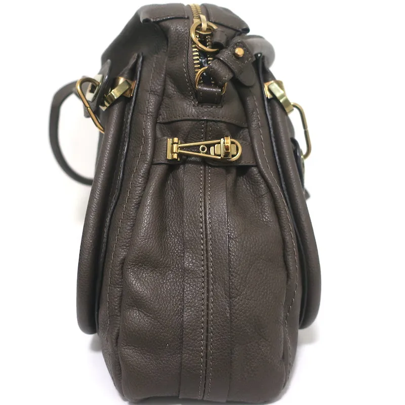Chloe Large Paraty Shoulder Bag Dark Brown Leather