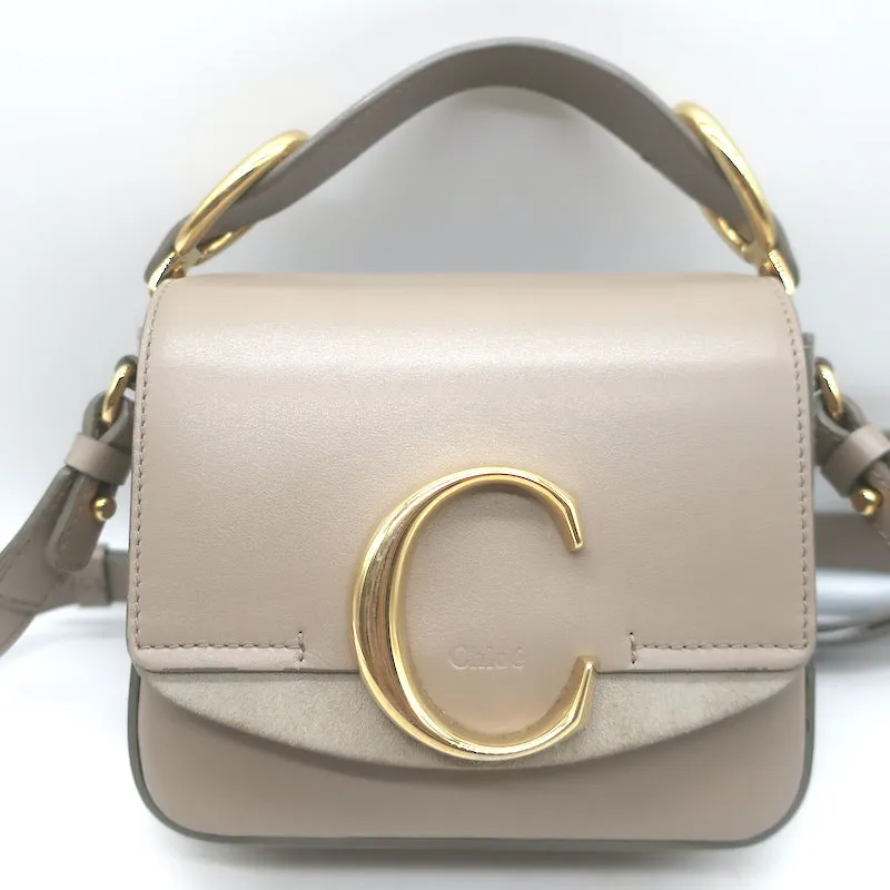 Chloe Mini C Crossbody Bag Taupe Leather & Suede NEW