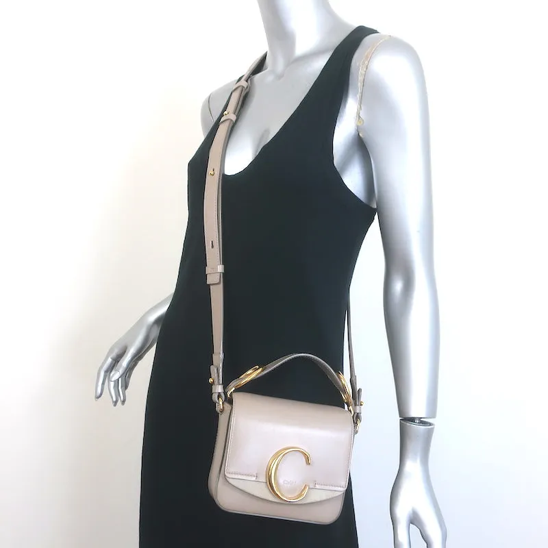 Chloe Mini C Crossbody Bag Taupe Leather & Suede NEW