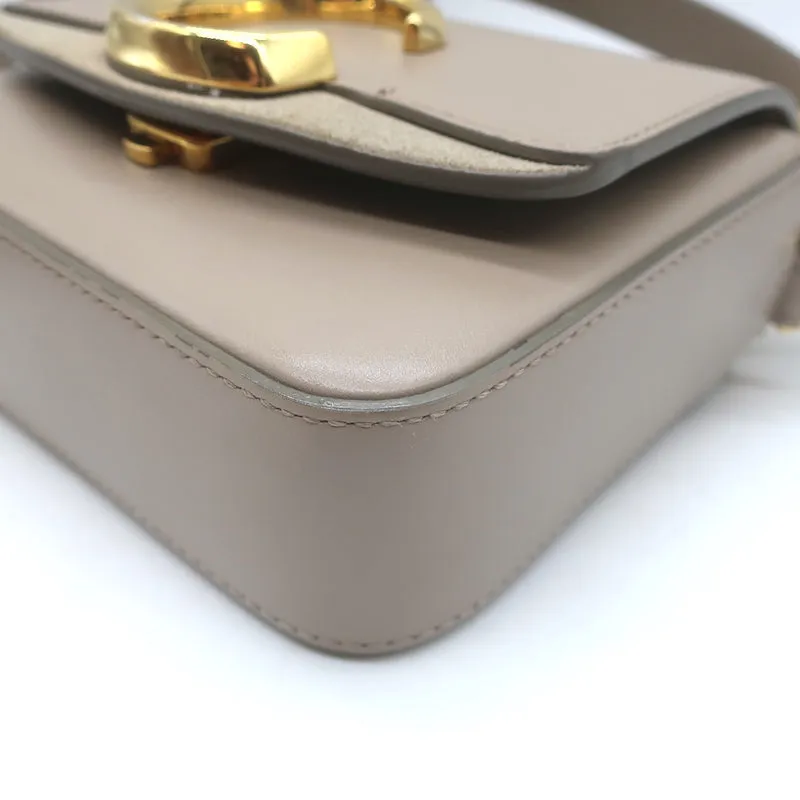 Chloe Mini C Crossbody Bag Taupe Leather & Suede NEW