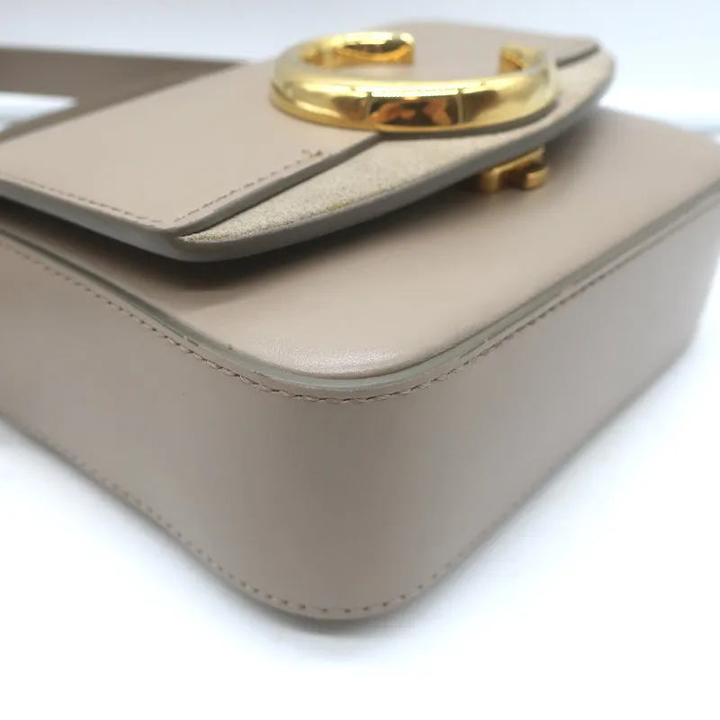 Chloe Mini C Crossbody Bag Taupe Leather & Suede NEW