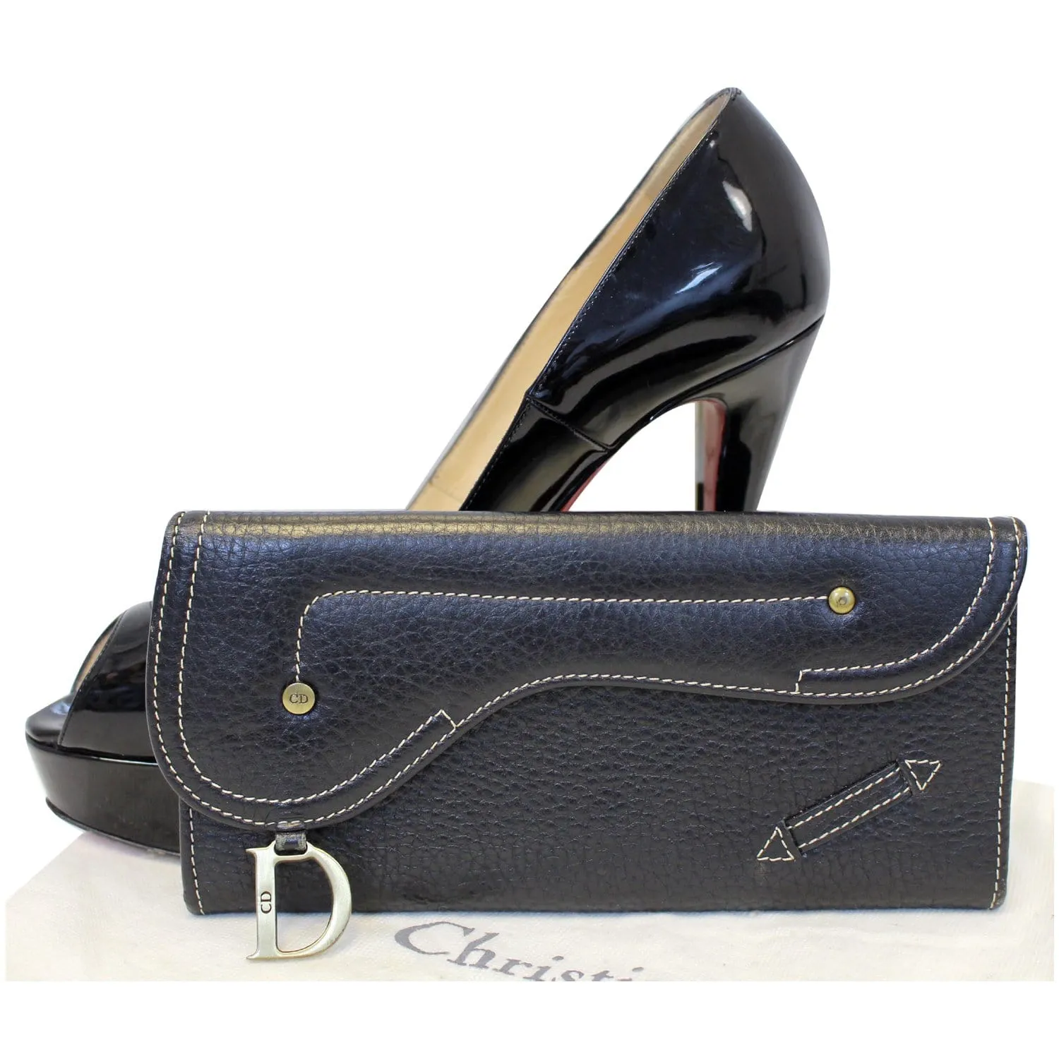 CHRISTIAN DIOR Saddle Leather Wallet Black