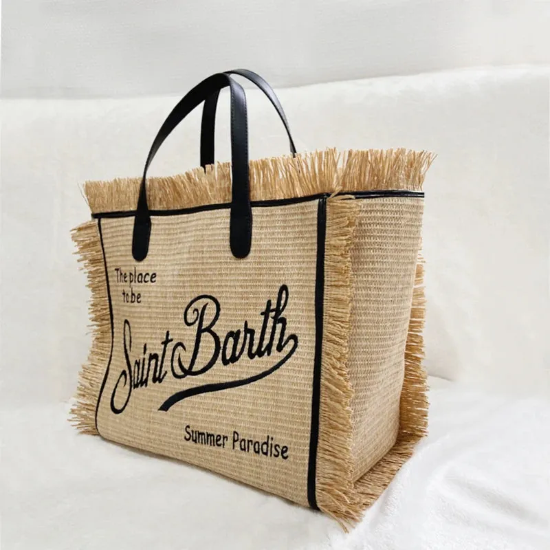 CHRISTIANARTBAG: High-Quality Saint Barth Women's Tassel Tote Bag - Trendy Embroidered Straw Beach Handbag - CAB08250524.