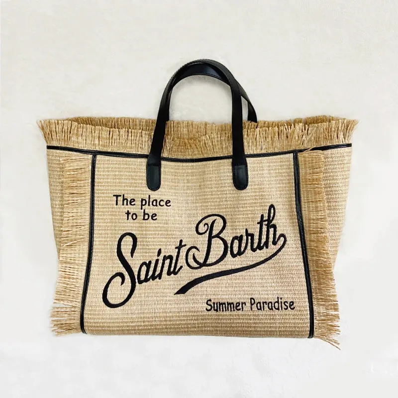 CHRISTIANARTBAG: High-Quality Saint Barth Women's Tassel Tote Bag - Trendy Embroidered Straw Beach Handbag - CAB08250524.
