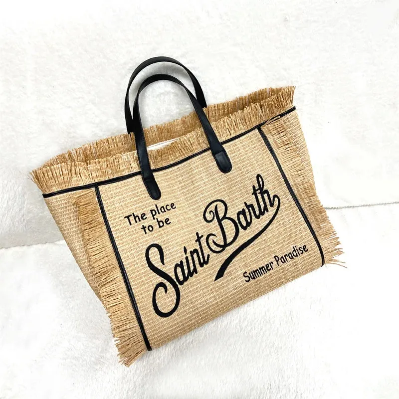 CHRISTIANARTBAG: High-Quality Saint Barth Women's Tassel Tote Bag - Trendy Embroidered Straw Beach Handbag - CAB08250524.