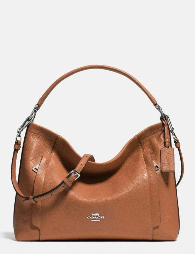 Coach Pebbled Leather Scout Hobo Saddle Soft Zipper Handbag Bag Brown Purse NEW