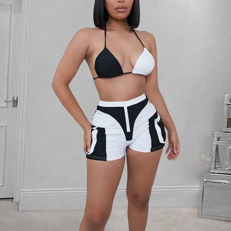 Colorblock Pocket Design Shorts Set