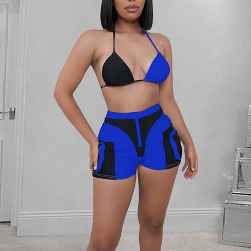 Colorblock Pocket Design Shorts Set