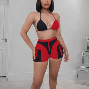 Colorblock Pocket Design Shorts Set