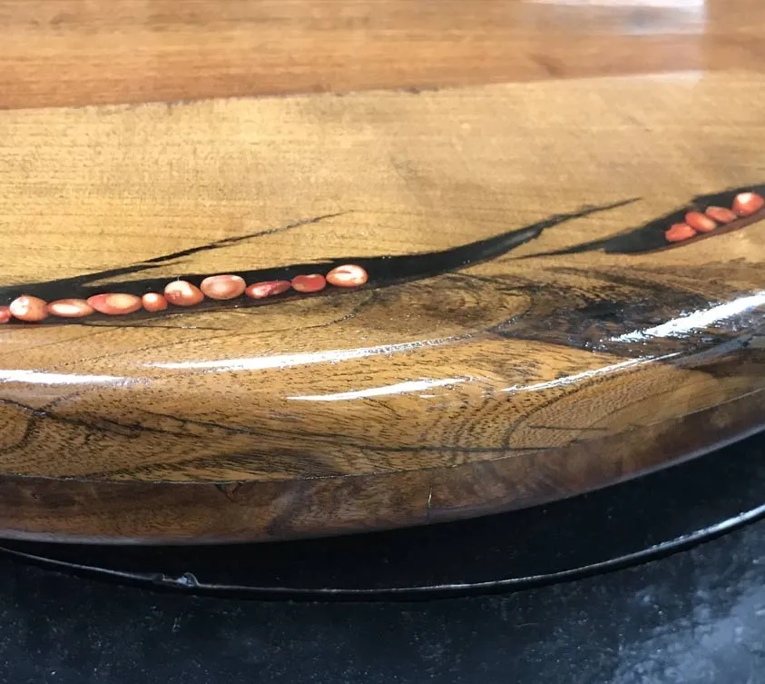 Custom Mesquite Wood Lazy Susan With Coral Inlay