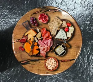Custom Mesquite Wood Lazy Susan With Coral Inlay