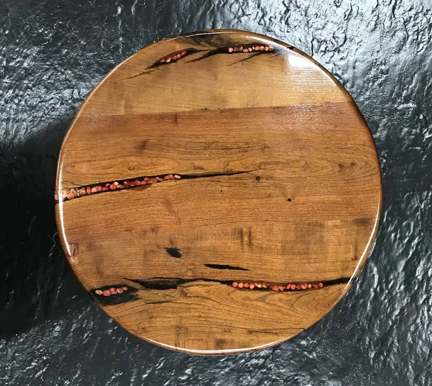 Custom Mesquite Wood Lazy Susan With Coral Inlay
