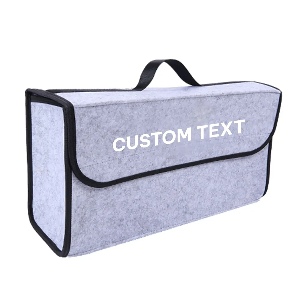 Custom Text For Soft Felt Car Bag Organizer, Compatible with All Cars, Folding Car Storage Box Non Slip Fireproof Car Trunk Organizer WQ12990