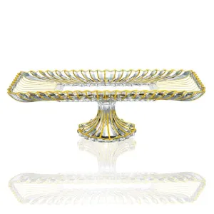 (D) Rectangular Fluted Gold and Clear Cake Stands for Party 14.8" x 6.9"