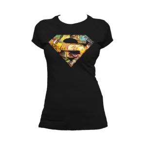 DC Comics Superman Logo Mural Official Women's T-shirt (Black)