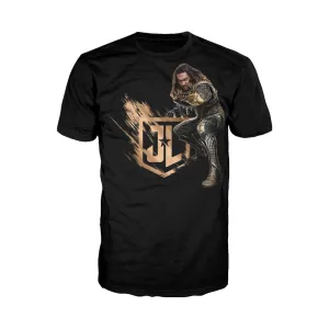 DC Justice League Logo Aquaman Official Men's T-shirt (Black)