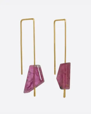 Deep Pink Tourmaline Medium Hook Earrings