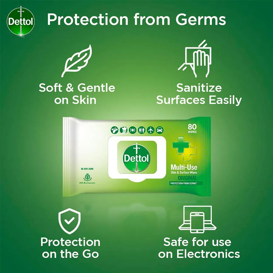 Dettol Disinfectant Skin & Surface Sanitizing Wipes, Original 40 Count