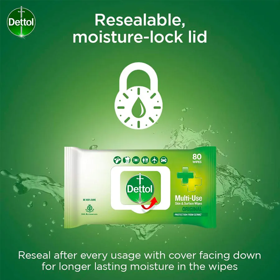 Dettol Disinfectant Skin & Surface Sanitizing Wipes, Original 40 Count