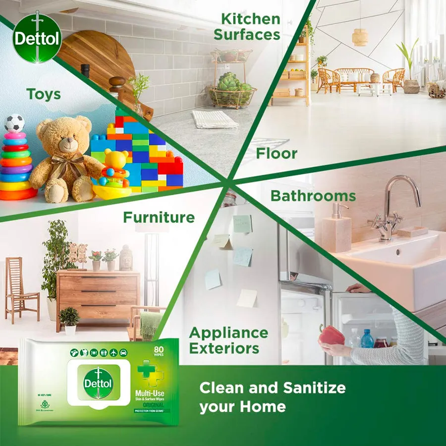 Dettol Disinfectant Skin & Surface Sanitizing Wipes, Original 40 Count