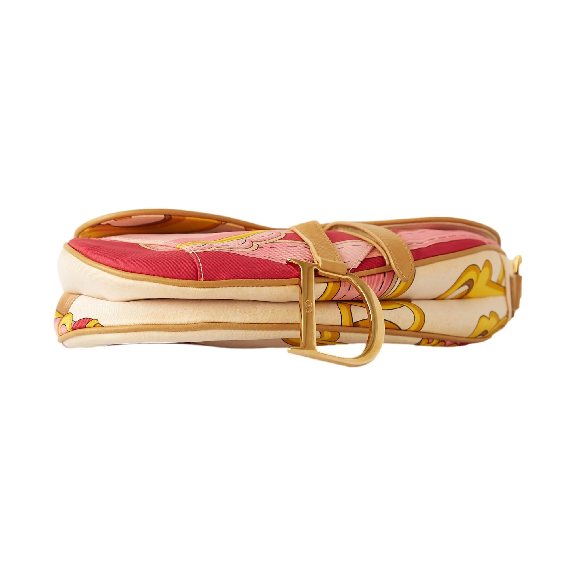 Dior Pink Chain Print Satin Saddle Bag