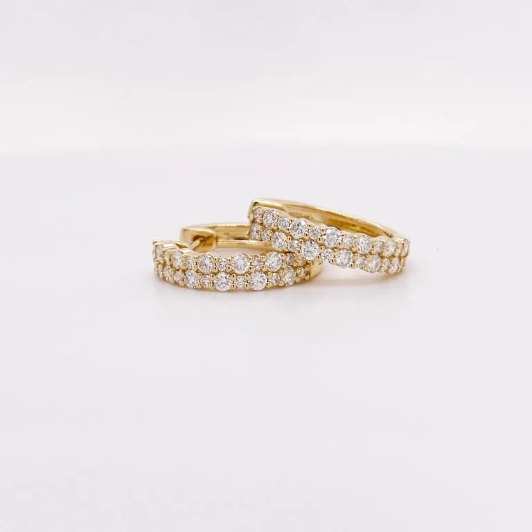 Double Diamond Row Huggie Earrings