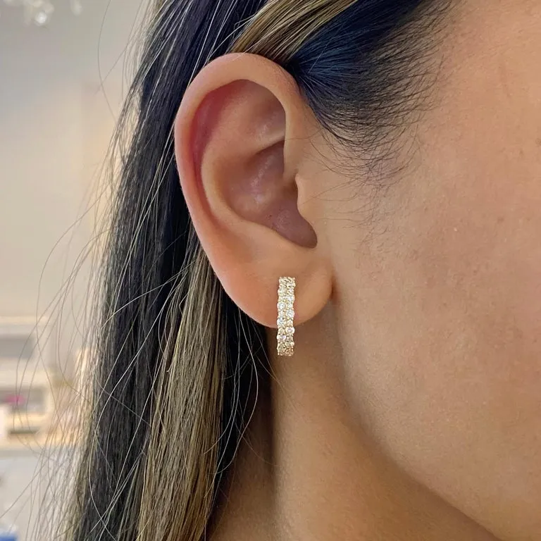 Double Diamond Row Huggie Earrings